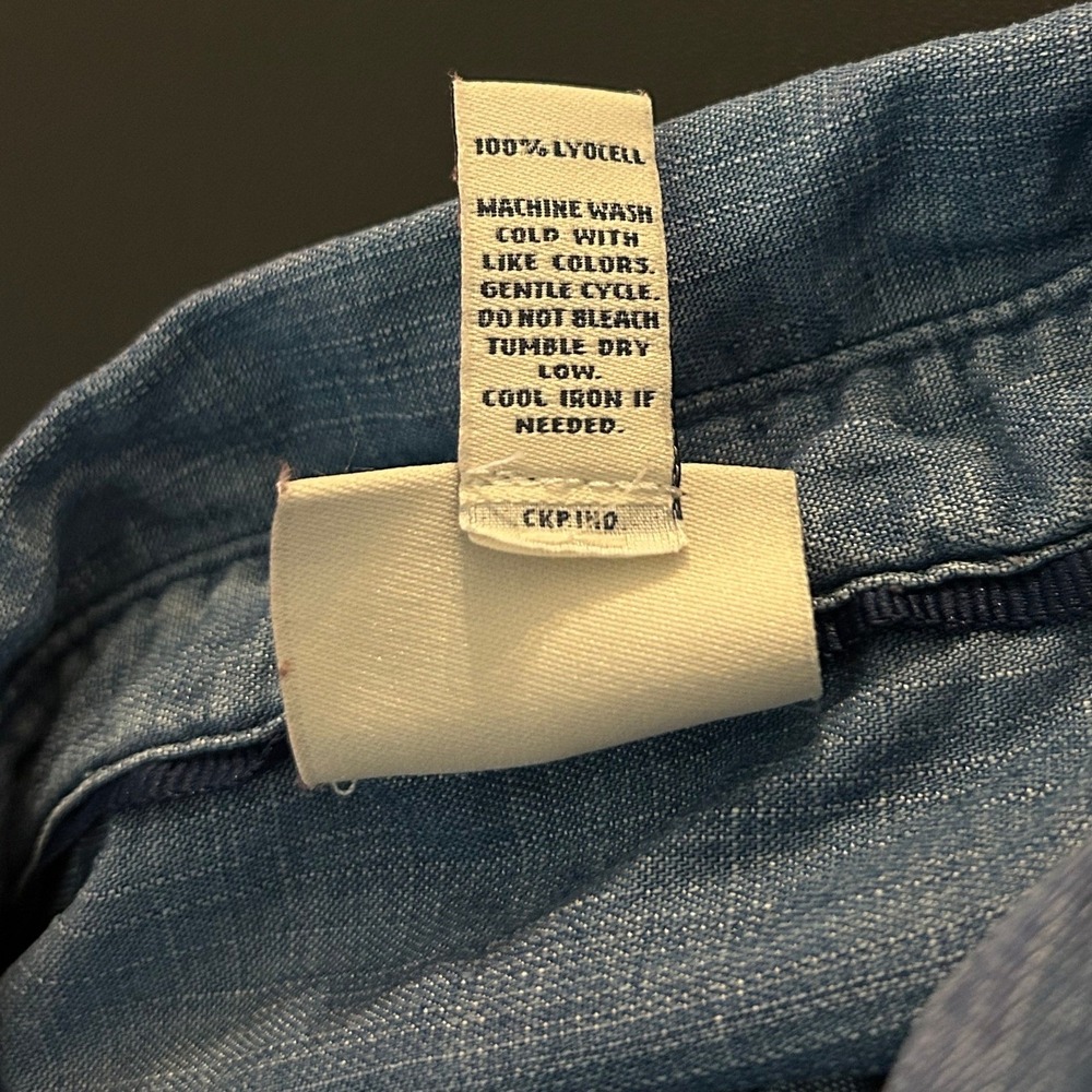 St Johns Bay Blue Lyocell Chambray Short Sleeve Button Down Shirt Large (1443) - Picture 5 of 9